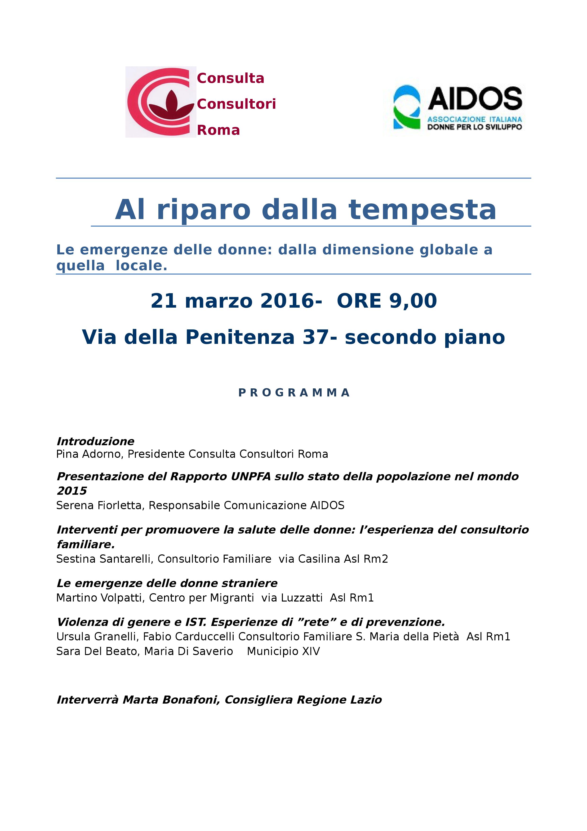 Al riparo dalla tempesta. Le emergenze delle donne: dalla dimensione globale a quella locale